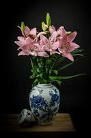 Modern Still Life Flowers in a Vase: Pink in Blue