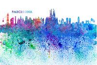 Barcelona Catalonia Spain Skyline Silhouette Impressionistic Splash
