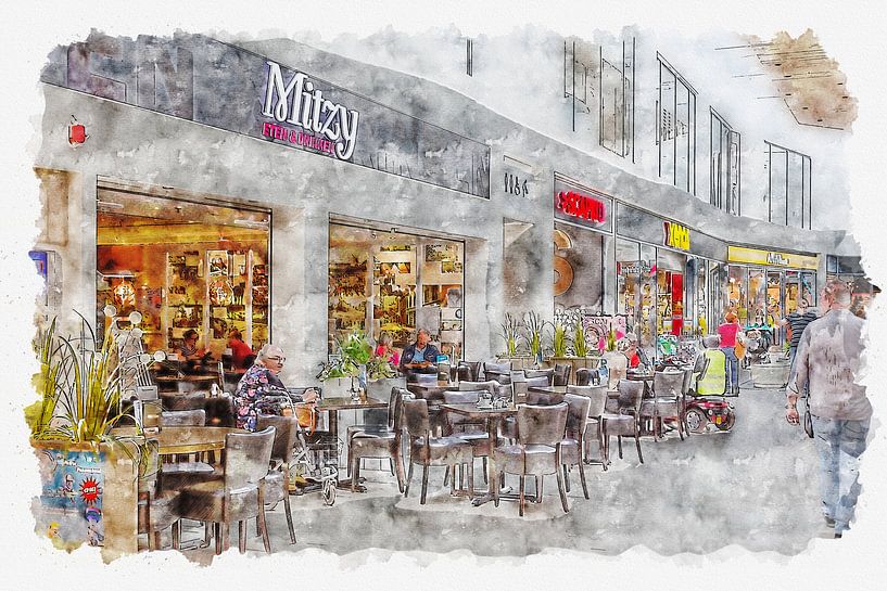 Lunchroom &quot;Mitzy&quot; à Roosendaal (aquarelle) par Art by Jeronimo