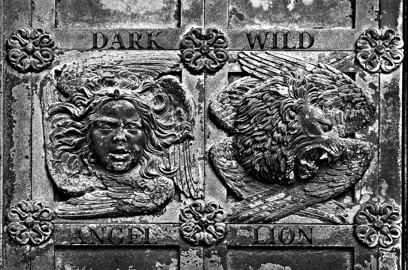 Mittelalterliche Holztür am Dom zu Ribe mit Engel und Löwe von Silva Wischeropp