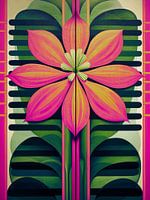 Symmetrical flower in orange, pink and green
