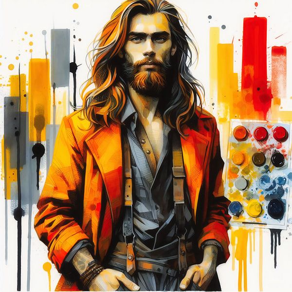 Man in orange jacket by Digital Art Nederland