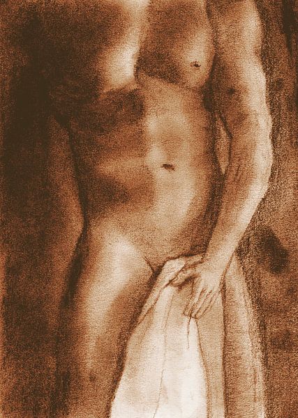 Nackter Mann mit Handtuch pastellgoldbraun von Krista Kitsz Art