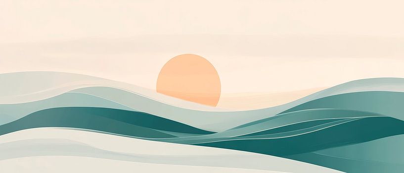 Des vagues délicates et un doux soleil couchant par Poster Art Shop