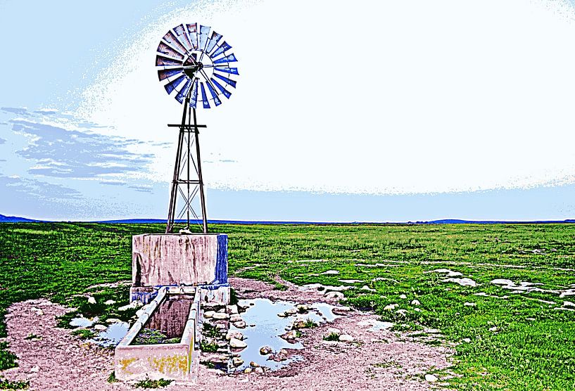 ein Wasserpumpen Windrad mixed media von Werner Lehmann