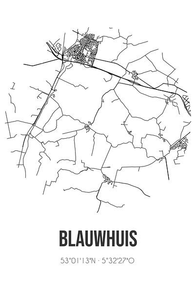 Blauwhuis (Fryslan) | Karte | Schwarz und weiß von Ortsdrucke