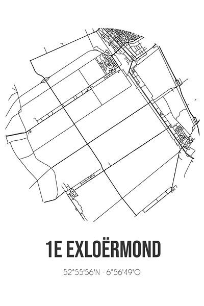 1e Exloërmond (Drenthe) | Carte | Noir et blanc par Affiches de lieux