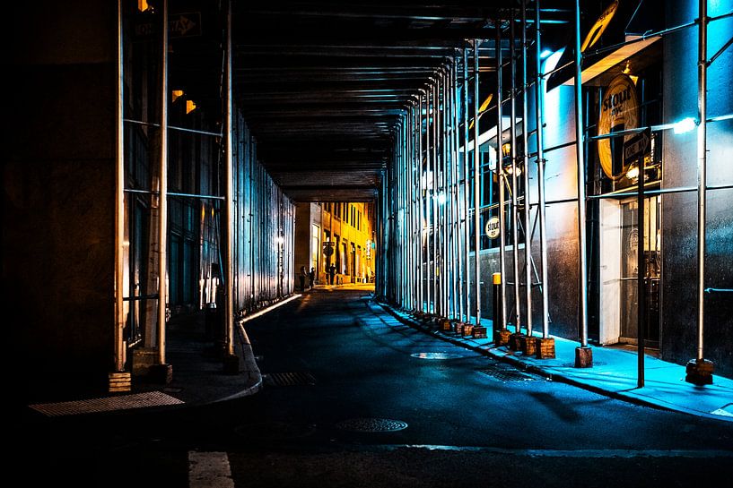 New York scaffolding in a dark alley by MICHEL WETTSTEIN