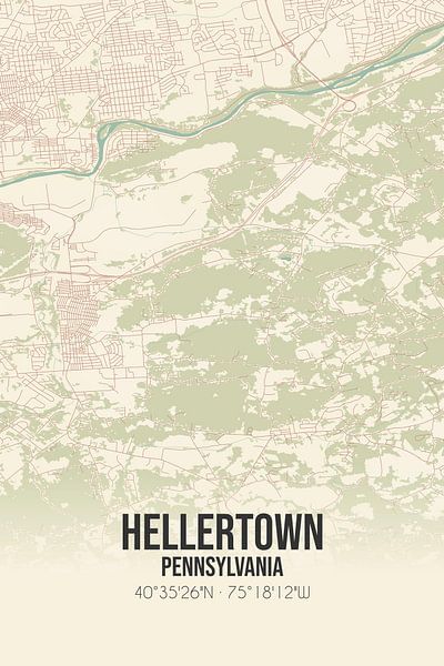 Carte ancienne de Hellertown (Pennsylvanie), USA. par Affiches de lieux
