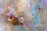 Stillleben, Früchte und Blüten in zarten Pastelltönen, verträumt und romantisch