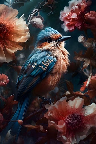 Vogel zwischen bunten Blumen von But First Framing