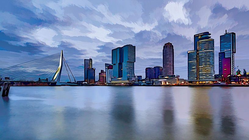 Comicbuch Rotterdam mit dem Kop van Zuid und der Erasmusbrücke von Arjen Roos