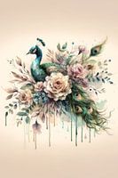 Pfau im Blumenstrauß