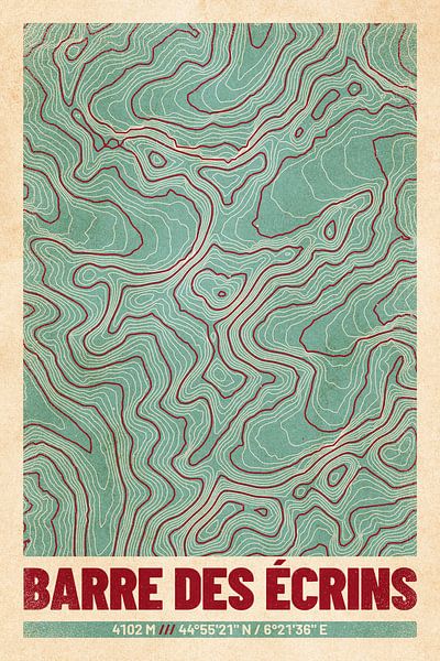 Barre des Écrins | Topographie de la carte (Rétro) par ViaMapia