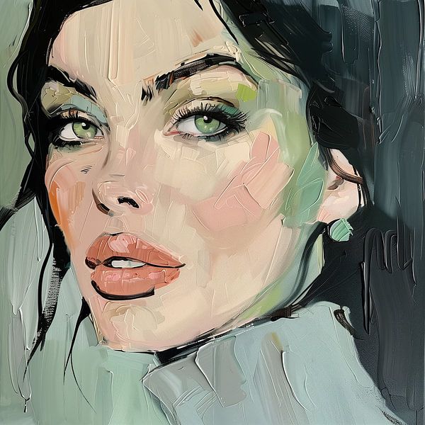 Peinture abstraite, portrait d'une femme aux cheveux noirs par Mel Digital Art