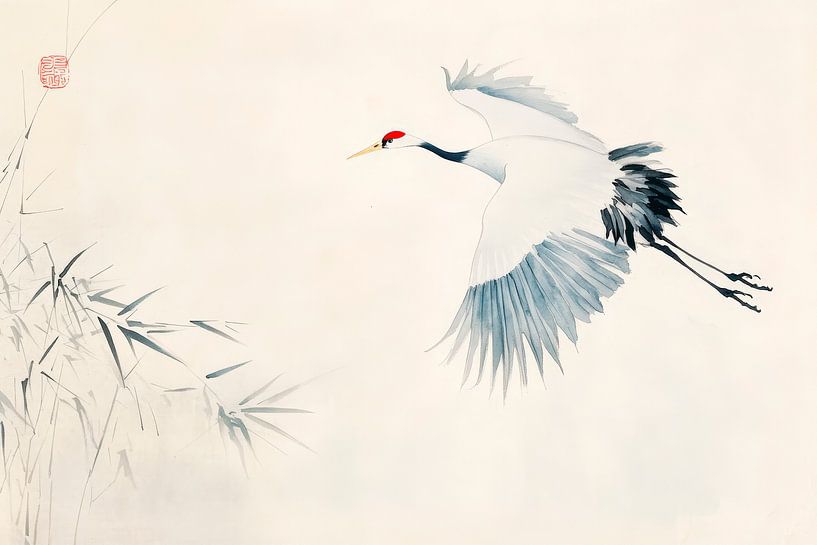 Vol de grue au-dessus de bambous délicats par Poster Art Shop