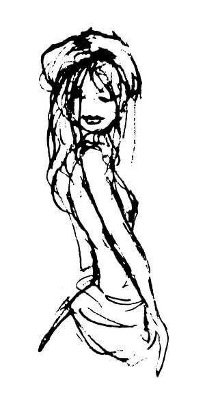 Black and white illustration of a lady with a hat by Emiel de Lange