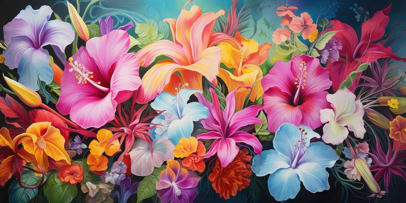 Tropical flowers background by Art Bizarre