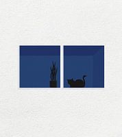 Einfache Illustration einer Katze in einem dunklen Raum