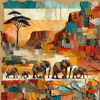Collage Afrikanische Landschaft mit Elefantenfamilie