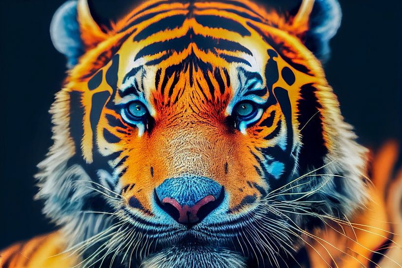 Portrait of a Colourful Tiger Head, Generative AI Art Illustration 04 by Animaflora PicsStock
