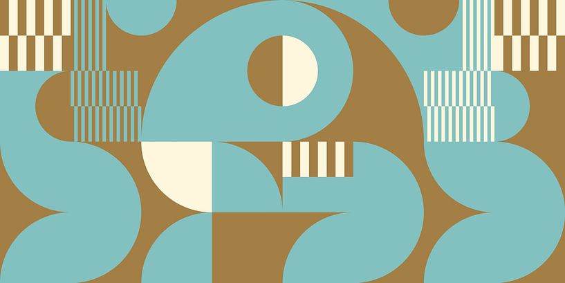 Abstracte retro geometrische kunst in goud, blauw en gebroken wit nr. 14 van Dina Dankers