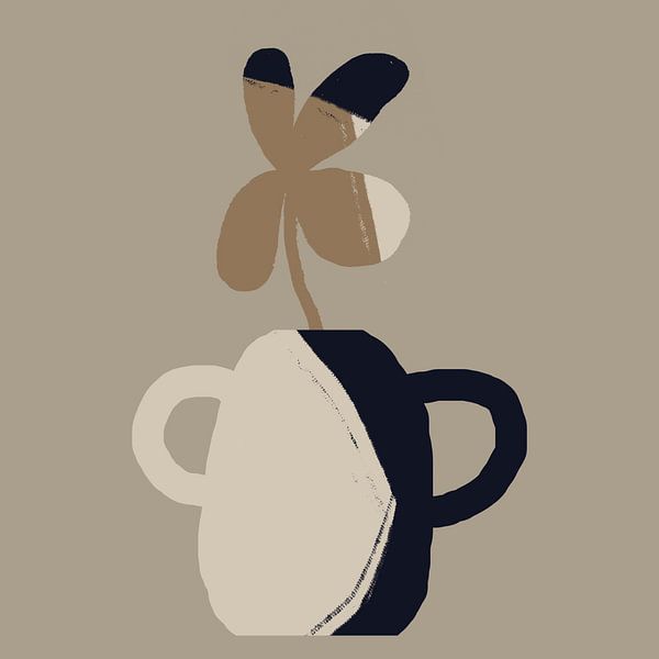 Blume in Vase. Boho Retro Abstraktes Stilleben Nr. 4 von Dina Dankers