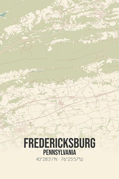 Vieille carte de Fredericksburg (Pennsylvanie), USA. par Affiches de lieux