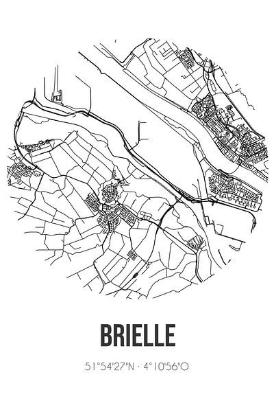Brielle (Zuid-Holland) | Carte | Noir et blanc par Affiches de lieux