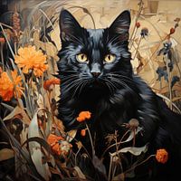 Black Cat and Flowers inspiré par Vincent van Gogh