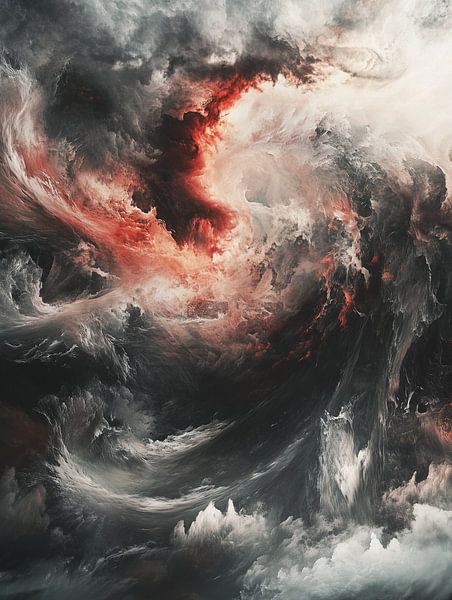 Dramatic black and white clouds with red accents by artefacti
