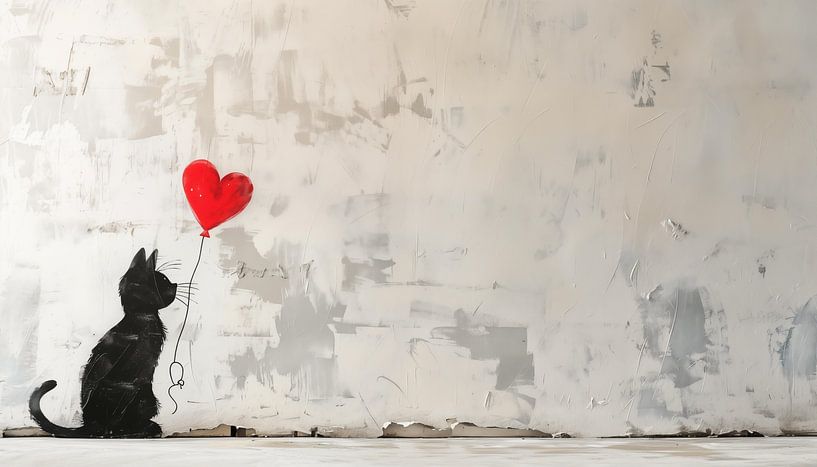 Katze mit Ballonherz-Panorama von TheXclusive Art