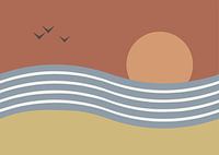 Plage panoramique avec coucher de soleil