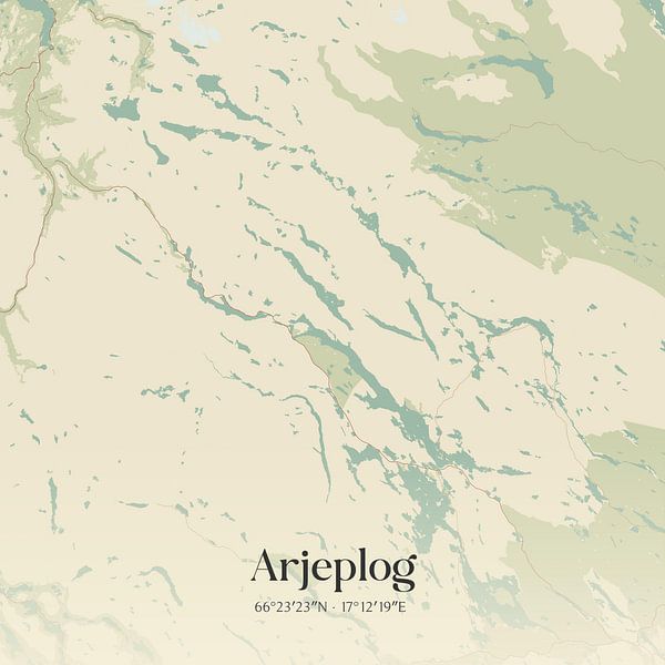 Alte Karte von Arjeplog, Schweden. von Ortsdrucke