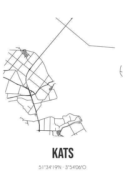 Kats (Zeeland) | Karte | Schwarz und weiß von Ortsdrucke