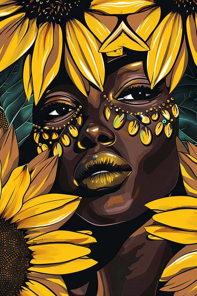 Sonnenblumen-Schönheit – Lebendige Porträtkunst von Poster Art Shop