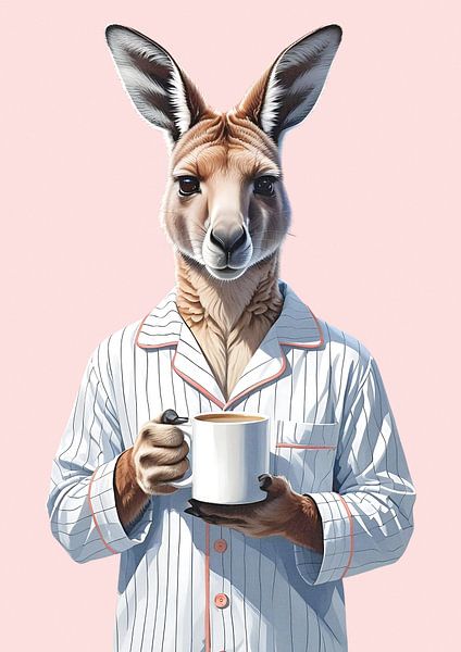 Kangourou le matin avec une tasse de café par Renaissance Soul Art