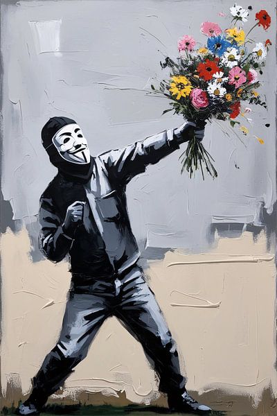 Masked protester with flowers by Imperial Art House
