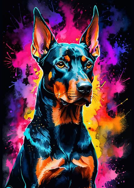 Dobermann Pinscher Aquarell Neon von MIROKKU