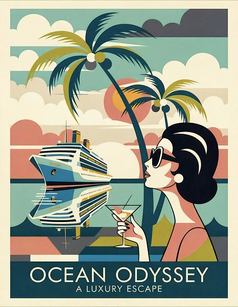 Ozeanische Odyssee: Art Deco Tropical Escape Gemälde von Jan Keteleer