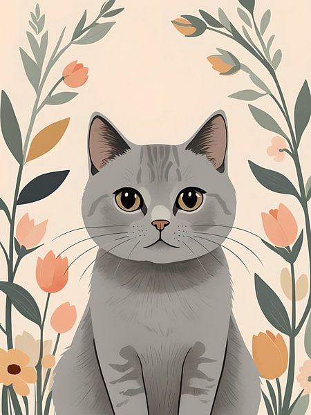 Katze zwischen Blumen von Hilde Remerie Fotografie und digitale Kunst