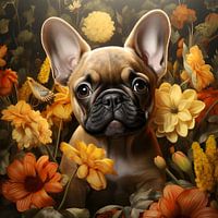Bouledogue français avec fleurs