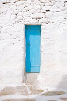 White cottage blue door Mykonos | Greece Photo Print | Colourful travel photography