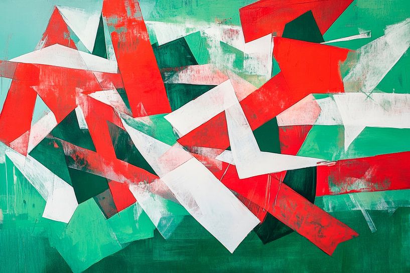 Composition abstraite de couleurs rouge et blanc par Poster Art Shop