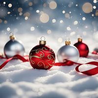 4 Christmas baubles in the snow