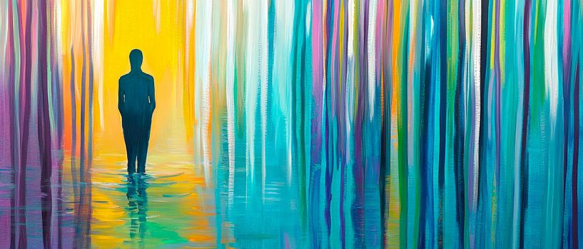 Farbenspiel der Stille – Silhouette im Wasser von Poster Art Shop