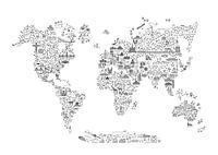 Fine Line Weltkarte Schwarz-Weiß