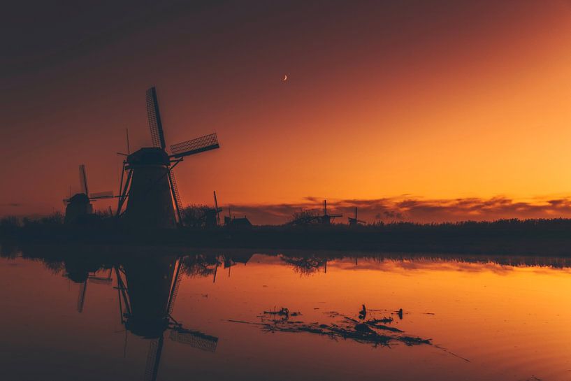 Die Mühlen von Kinderdijk bei Sonnenaufgang von Maarten Borsje