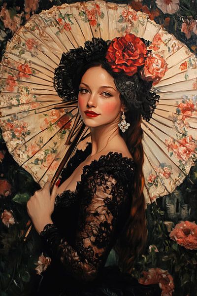 Elegant Lady | Beauty Amidst the Rouge Garden by Eye catching paintings