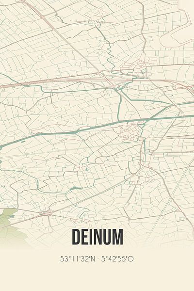 Vintage landkaart van Deinum (Fryslan) van Stad & Wand